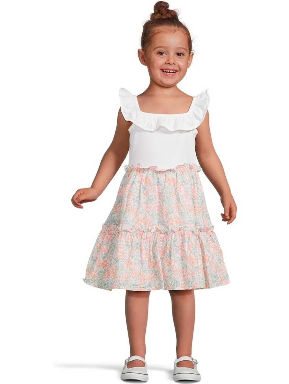 Janie and Jack white ditsy floral tiered ruffle dress 3